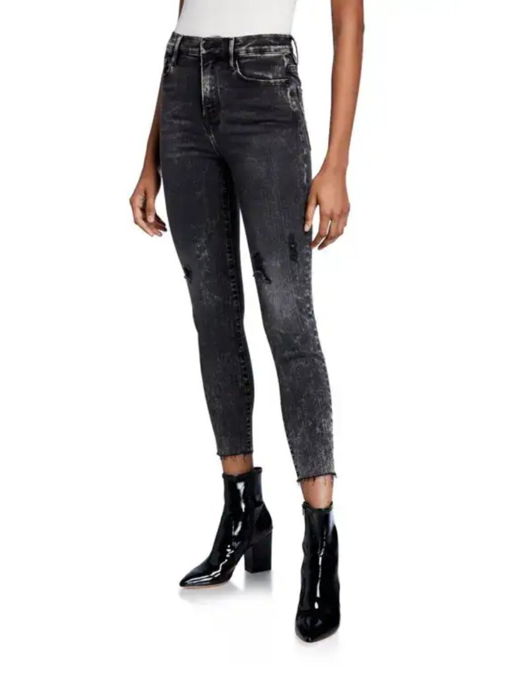 FRAME Ali Rockstar Acid Wash High Rise Skinny Ankle Cigarette Jeans, Size 26